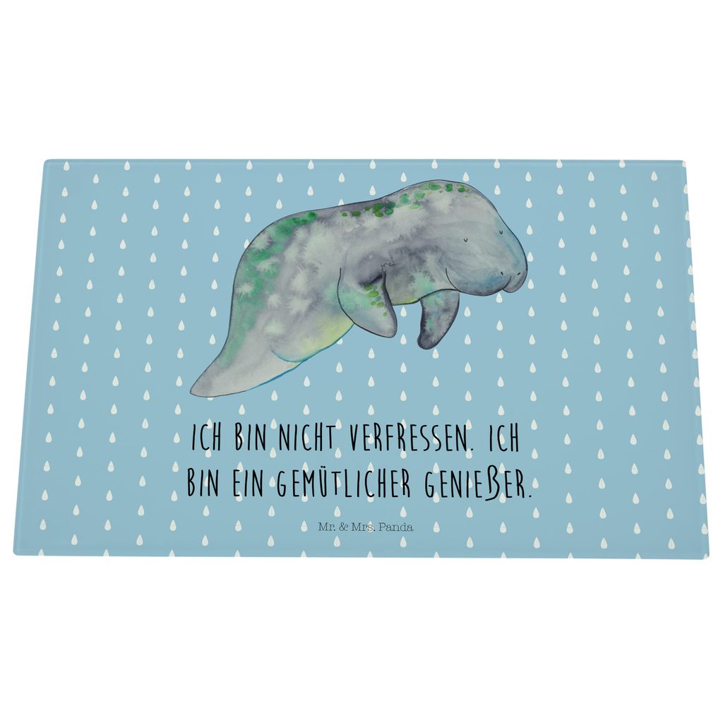Mr. & Mrs. Panda Schneidebrett Glas Seekuh Chillen - Blau Pastell - Geschenk, Schneidbrett, Diät, Süßigkeiten, Meer, Hackbrett, Abnehmen, Aus, Z...
