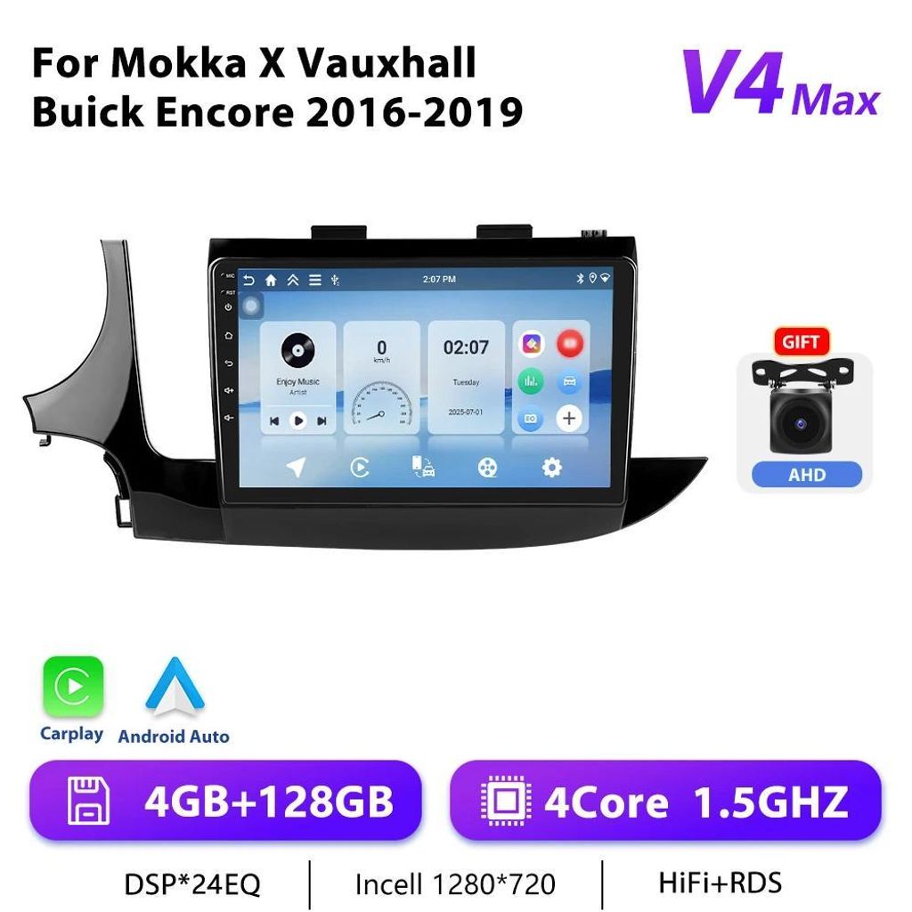Opel Mokka X 2016–2019 - 2-DIN Android 13 Autoradio - 22,9 cm Touchscreen - 4G LTE + GPS - 6 GB RAM 128 GB ROM - 1,5 GHz - RDS 4x45 W