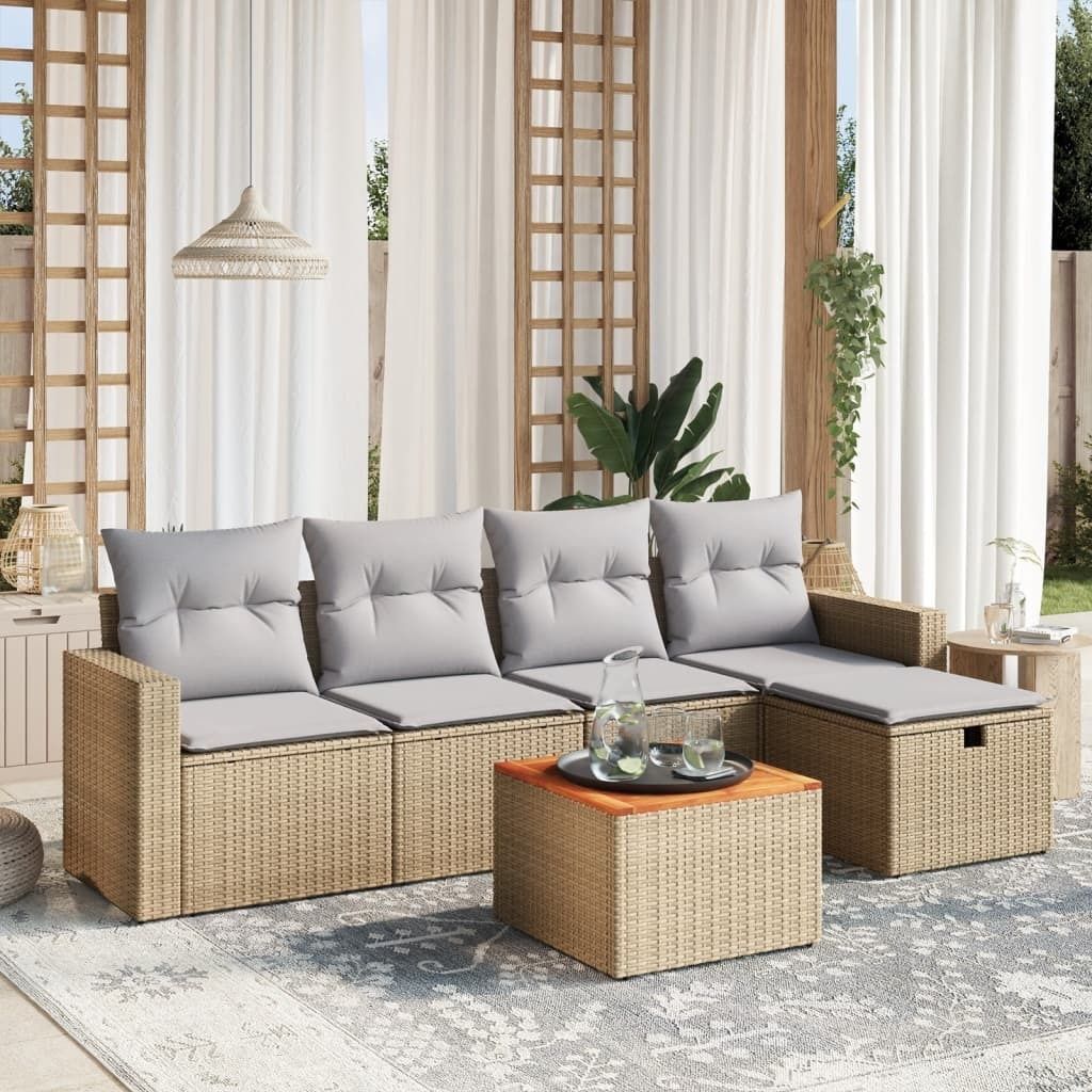 Maison Exclusive - 6-tlg. Garten-Sofagarnitur mit Kissen Beige Poly Rattan