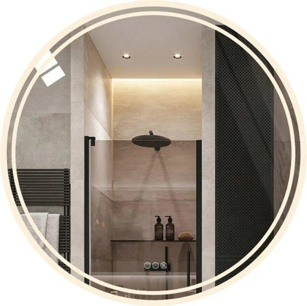 Miroir mural rond LED 81 cm avec 3 couleurs de lumière et anti-buée