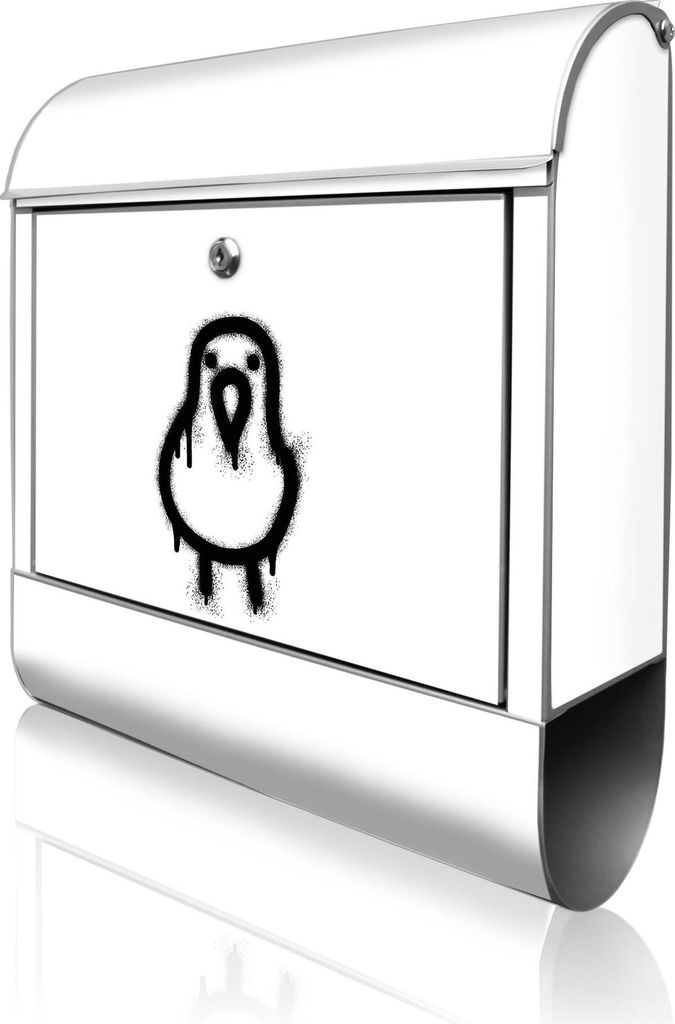 banjado Design Briefkasten Stahl silber mit Zeitungsfach pulverbeschichtet "Street Art Vogel Graffiti" 38x46x12,5cm & 2 Schlüssel - Postkasten A4 ...