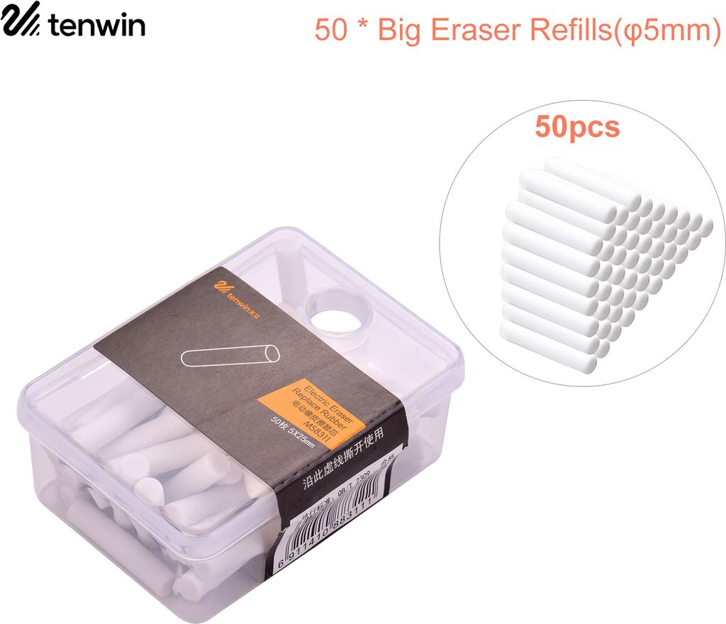 Tenwin tragbare elektrische Radiergummi Minen 50pcs Dia. 5mm großer Radiergummi füllt austauschbare Gummi-Briefpapier-Versorgungsmaterialien für...