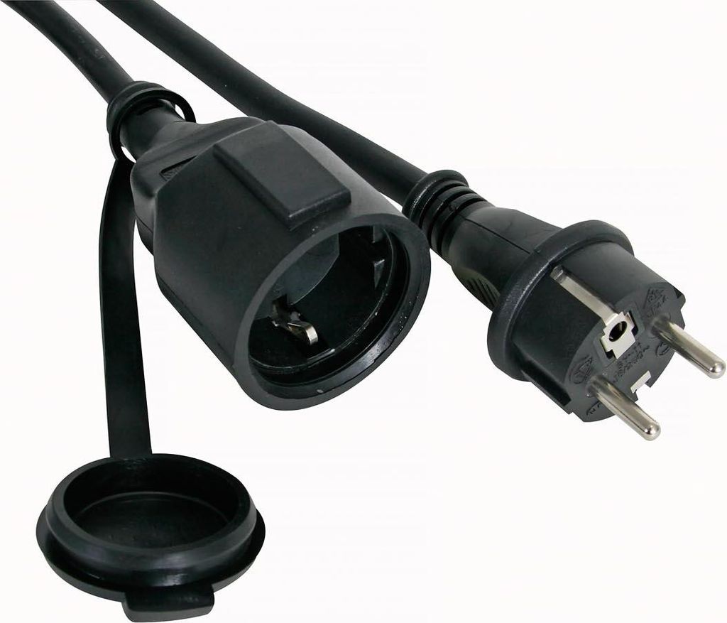 Perel Verlängerungskabel, H05RR-F 3G1.5, 5 m, 16 A/230 V, 3680 W, Typ E/F, IP44, Gummi, schwarz
