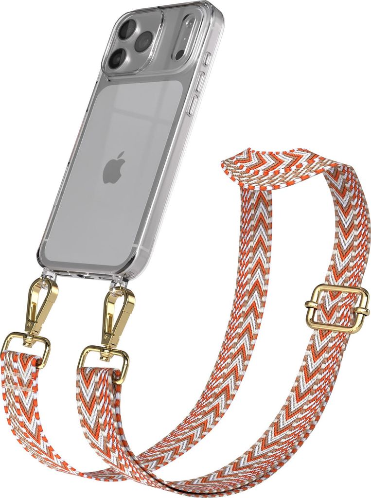 EAZY CASE Handykette - Verstellbarer Trageriemen kompatibel mit Apple iPhone 17 Pro Max, Handykordel mit transparenter Silikon-Hülle, Band in Orange