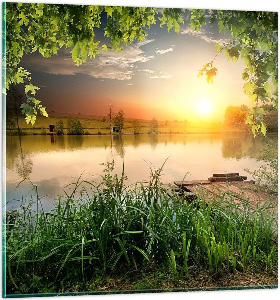Bilder auf glas - Brücke See - 40x40cm - Glasbilder - Wandbilder - Bilder - Kunstdruck - zum Aufhängen bereit - Wanddekoration aus Glas - Glas Bi...