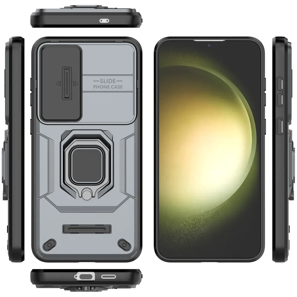 Cover Blindata Samsung S24 Plus: Protezione Fotocamera e Stand Grigio - 2