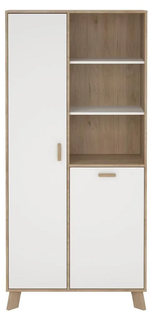 Vitrine Colonne 188 cm avec 3 Niches Ouvertes en Chêne et Blanc
