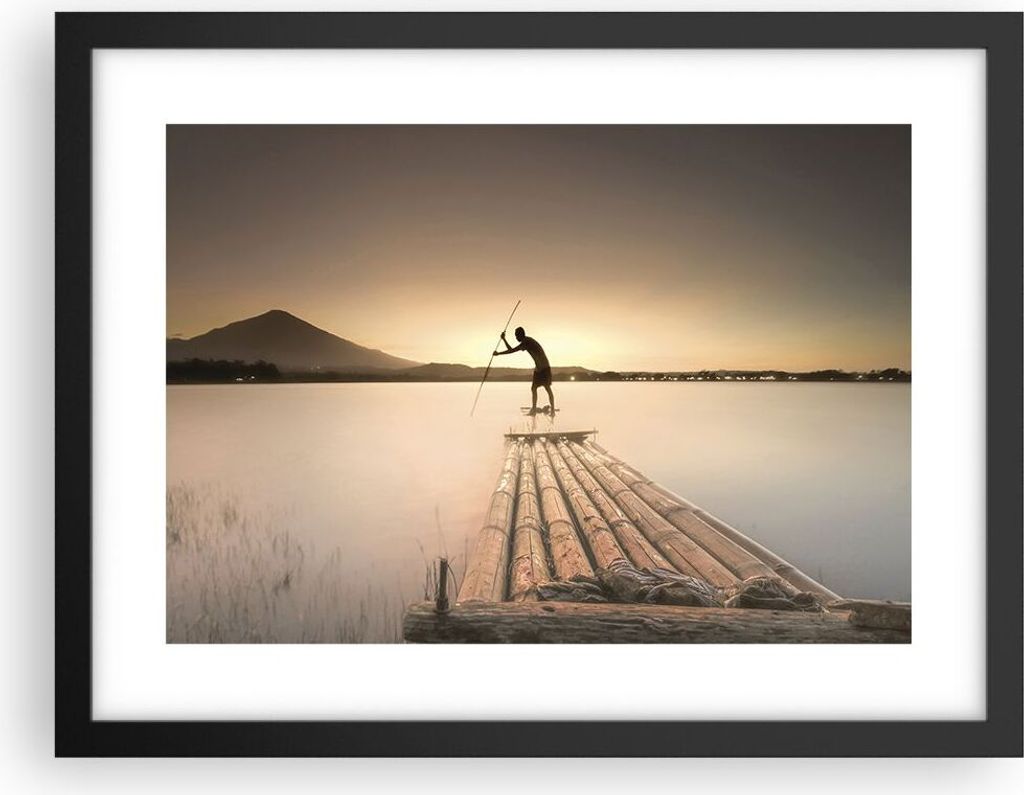 Gerahmtes Poster - Schwarzer Rahmen - Floß Westen die Sonne - 40x30 cm - Wand Bild - Wanddeko - Wandbilder - Kunstposter - Wandposter - Bilderrahm...