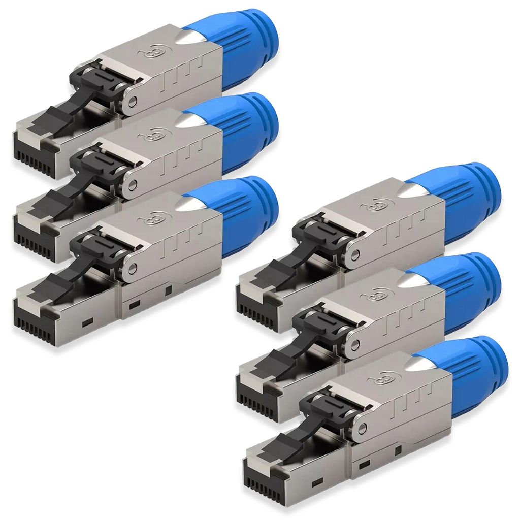 NEXMEX 6x Netzwerkstecker Cat 8 CAT8.1 RJ45 Stecker Werkzeuglos Metall 40Gbps