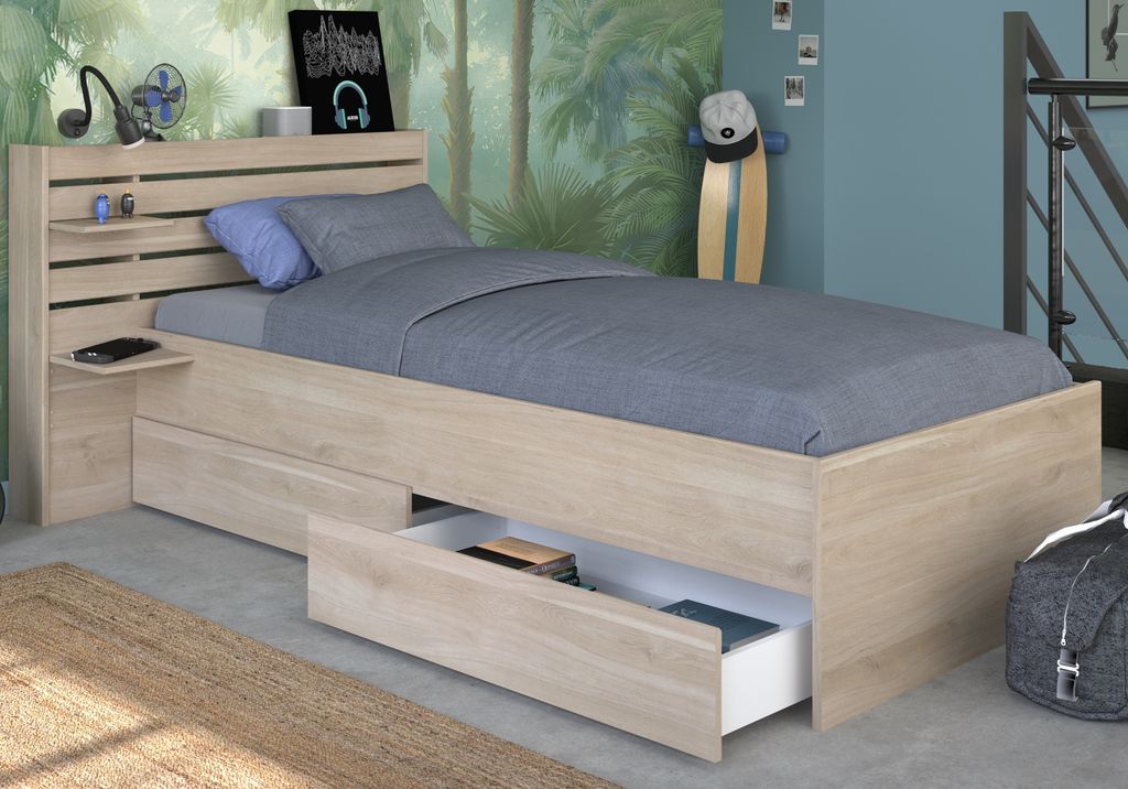 Stauraumbett "Escale" Einzelbett in Eiche, Bett mit Produktbild 