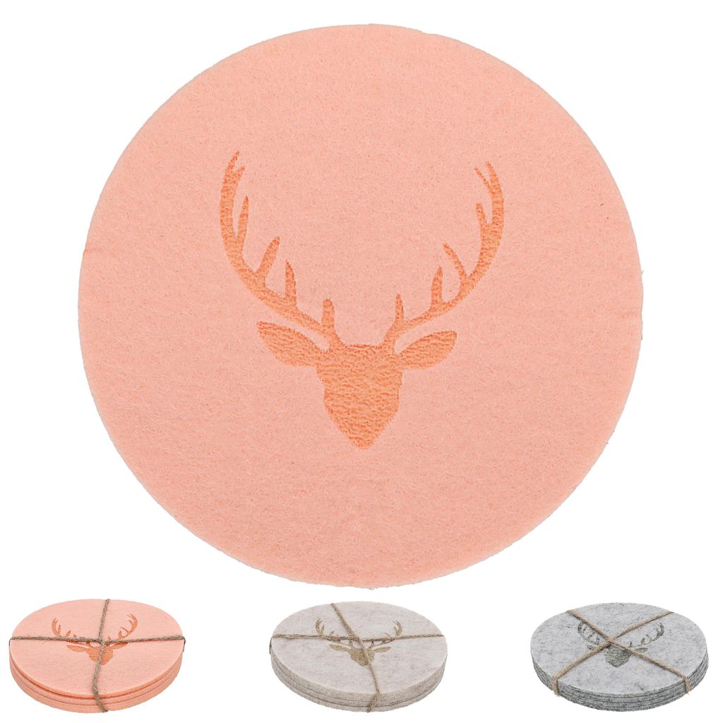 Untersetzer Hirschgeweih 12er Set Polyesterfilz Ø10cm rund grau rosa beige für Glas Flasche Tischdekoration Hirschkopf Landhausstil