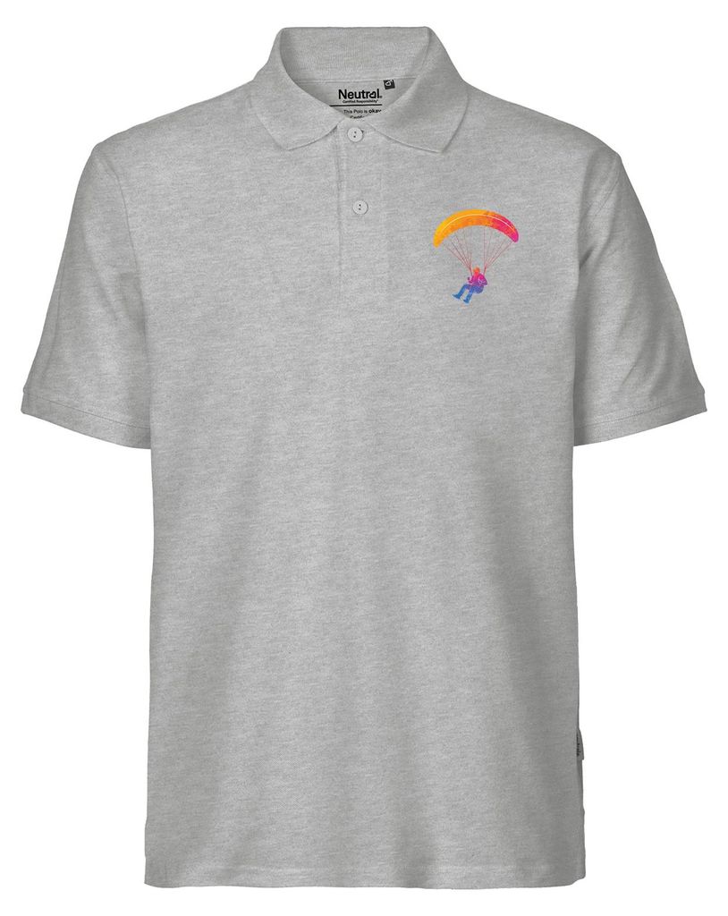 Huuraa Herren Polo Shirt Paragliding Gleitschirmfliegen M Sport Grey Bio Baumwolle Fairtrade Poloshirt Geschenkidee