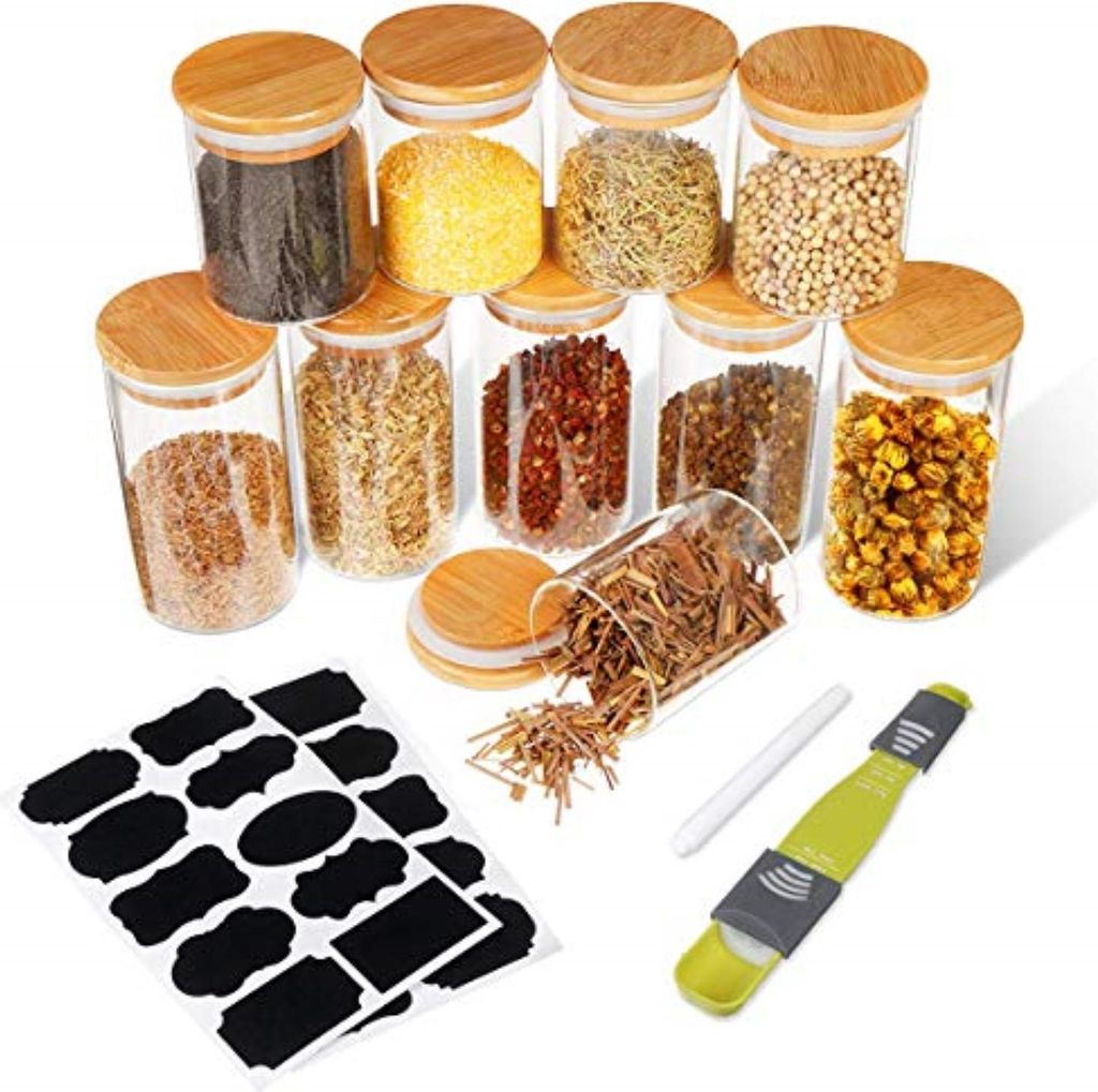 SAWAKE Luftdichte Vorratsgläser 10er-Set – Glasbehälter mit Bambus-Deckel | Vorratsdosen für Küche, Lebensmittel & Gewürze