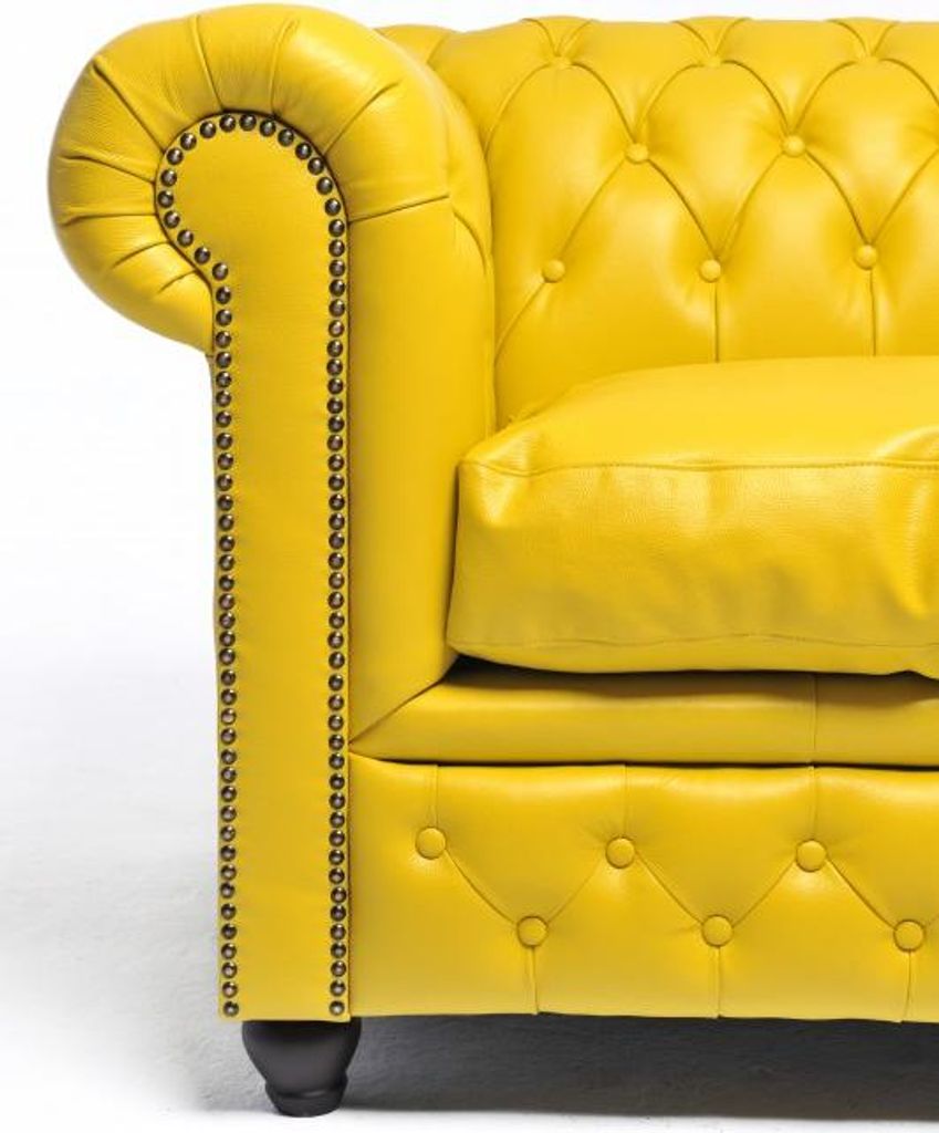 XXL Big Sofa Club Lounge gelbe Möbel 6 Sitzer Gelbe Couchen Chesterfield Sofas