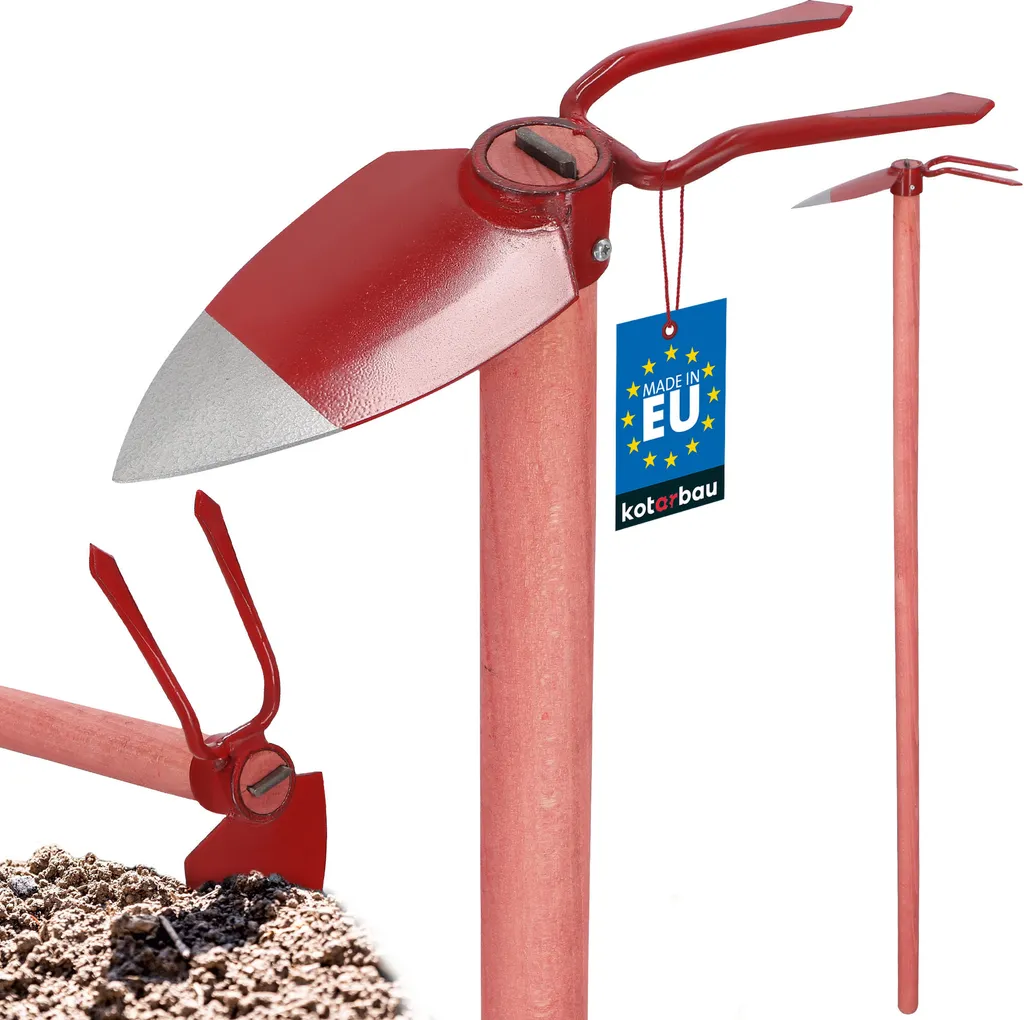 KOTARBAU® Doppia zappa Zappetta per giardino a foglia di cuore con 2 rebbi Zappetta Manico in legno 120cm