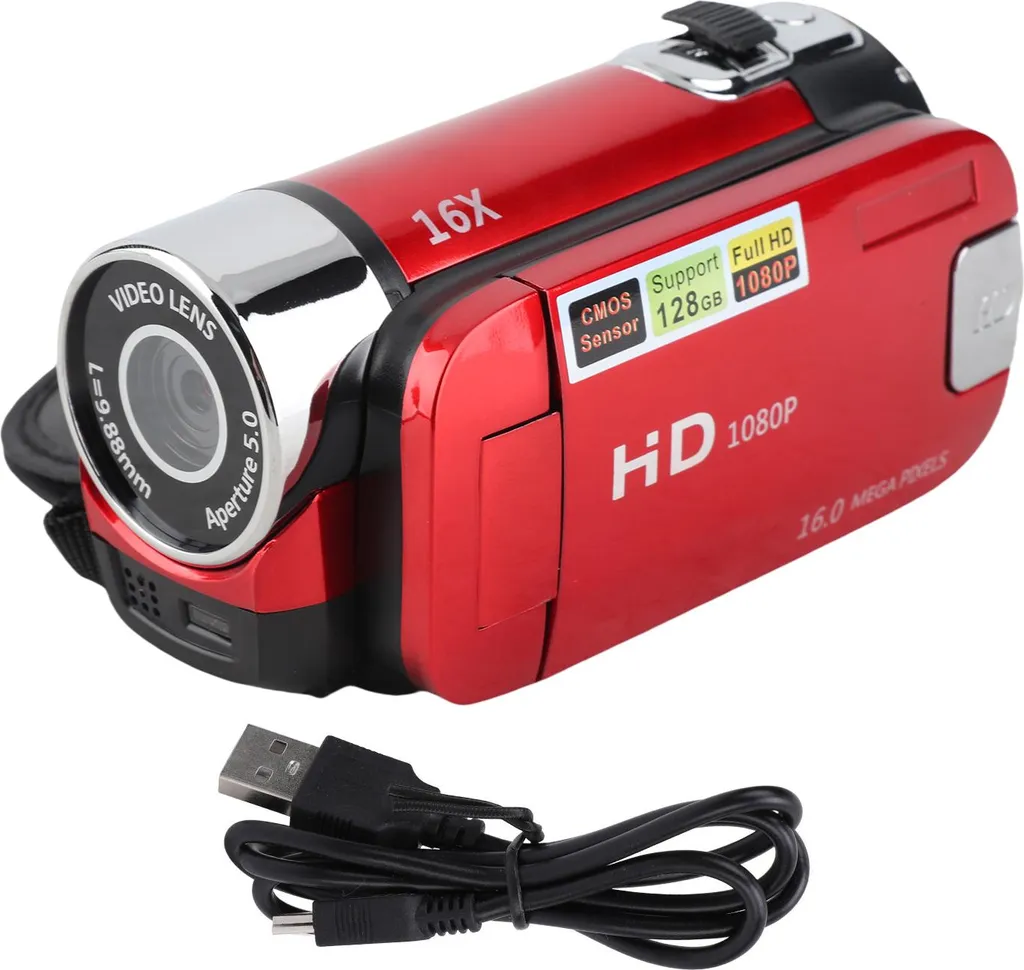 Videocamera con schermo a colori da 2,4 pollici Fill Light 16MP 1080p 16x Zoom digitale Anti Shake Registrazione in loop Videocamera per registrazioni di crescita in viaggio Rosso rosso - 1