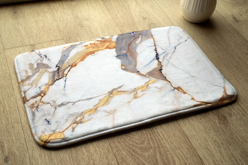 Badteppich Saugfähige - Badezimmer Teppich - Rutschfester Badvorleger Badematte - 75x45 cm - Weißer Marmor