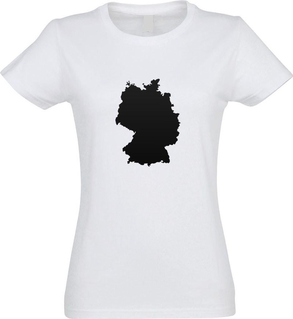 Kiwistar - T-Shirt tailliert - Damen - Weiss - Deutschland Umriss Kontur - mit Motiv Bedruckt - Funshirt Design - Sport - Freizeit - Damen - S
