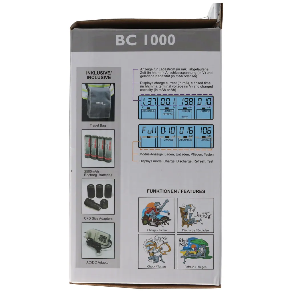 Technoline BC1000 Chargeur avec Écran LCD et 4 Piles Incluses NiMH - 7