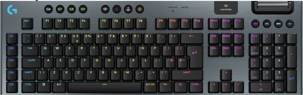Logitech G G915 X LIGHTSPEED Gaming-Tastatur - Kabel/Kabellos Konnektivität - USB Schnittstelle - RGB LED - Englisch (GB) - QWERTY Layout - Schwar...