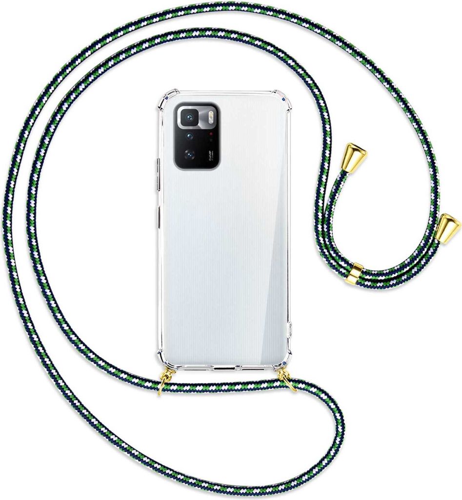 Handykette Backcover-Schutzhülle mit Band (Metall goldfarben) für Xiaomi Poco X3 GT - grün/blau/weiß