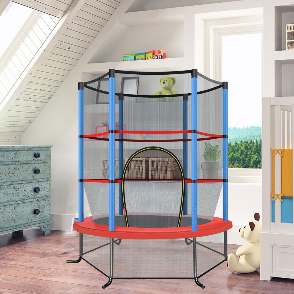 COSTWAY Ø165cm Gartentrampolin mit Sicherheitsnetz, Trampolin bis 135KG belastbar, für Kinder ab 3 Jahre Blau