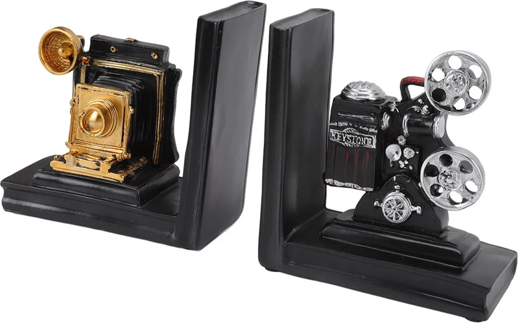 Serre-livres Projecteur de Cinéma Vintage en Métal Noir pour Étagères