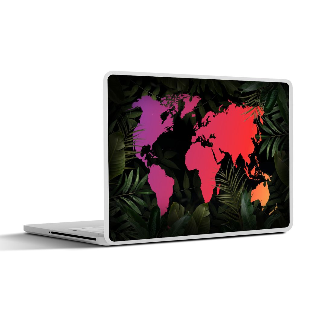 MuchoWow Laptop Aufkleber Sticker Cover Weltkarte - Farben - Pflanzen 40x30 cm - Laptop Dekoration - Selbstklebend