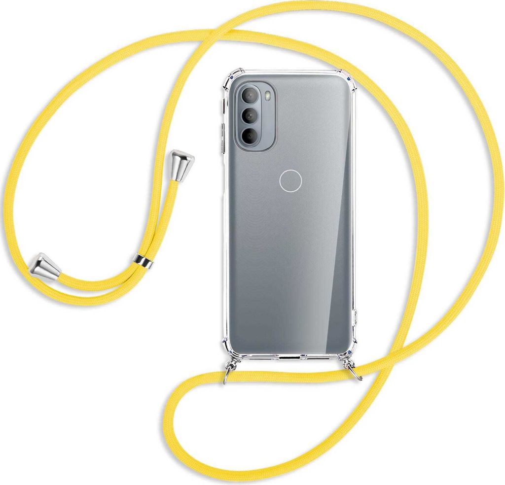 Handykette Backcover-Schutzhülle mit Band (Metall silberfarben) für Motorola Moto G31, Moto G41 - gelb