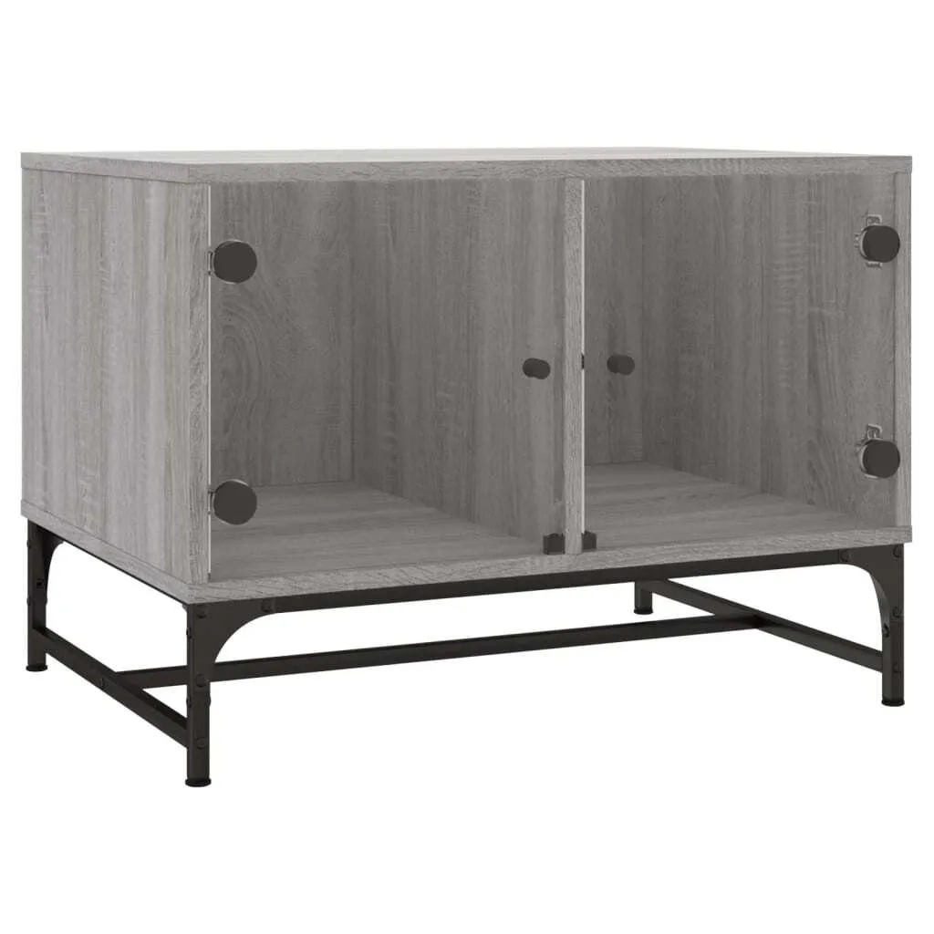 SYFAX Tavolino con Ante Vetro 68.5x50x50 cm - Mobile Salotto Grigio