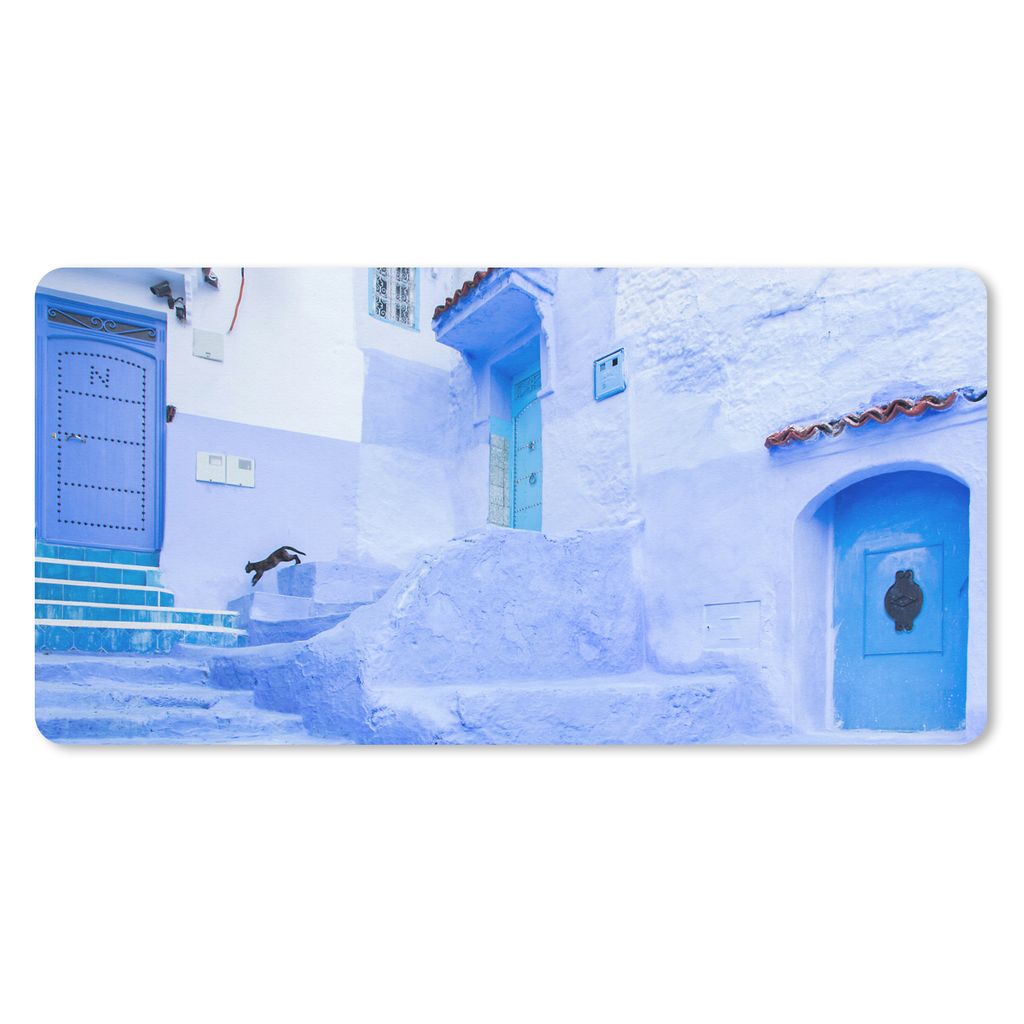 MuchoWow Mauspad Mousepad Straße - Blau - Türen - Architektur 60x30 cm - Mousepads - Maus Mat - Pad - Mausunterlage - Nachhaltig