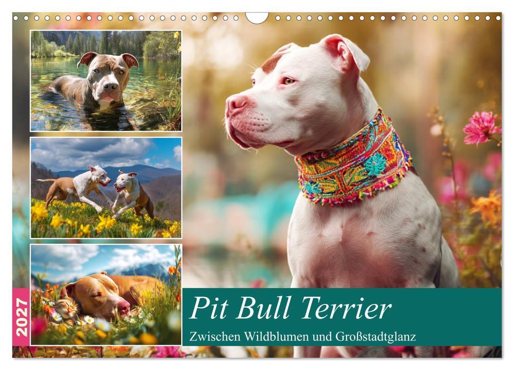 Pit Bull Terrier. Zwischen Wildblumen und Großstadtglanz (Wandkalender 2027 DIN A3 quer), CALVENDO Monatskalender