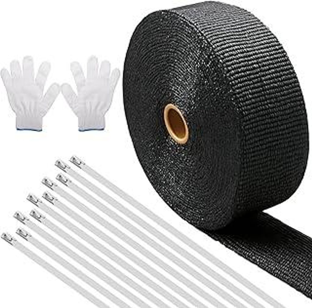 6M Hitzeschutzband Auspuff, Auspuff Dichtband mit 10Pcs Edelstahl Kabelbinder, Auspuff Hitzeschutzband/Hitzeband Auspuff für Motorrad Auto Krümme...