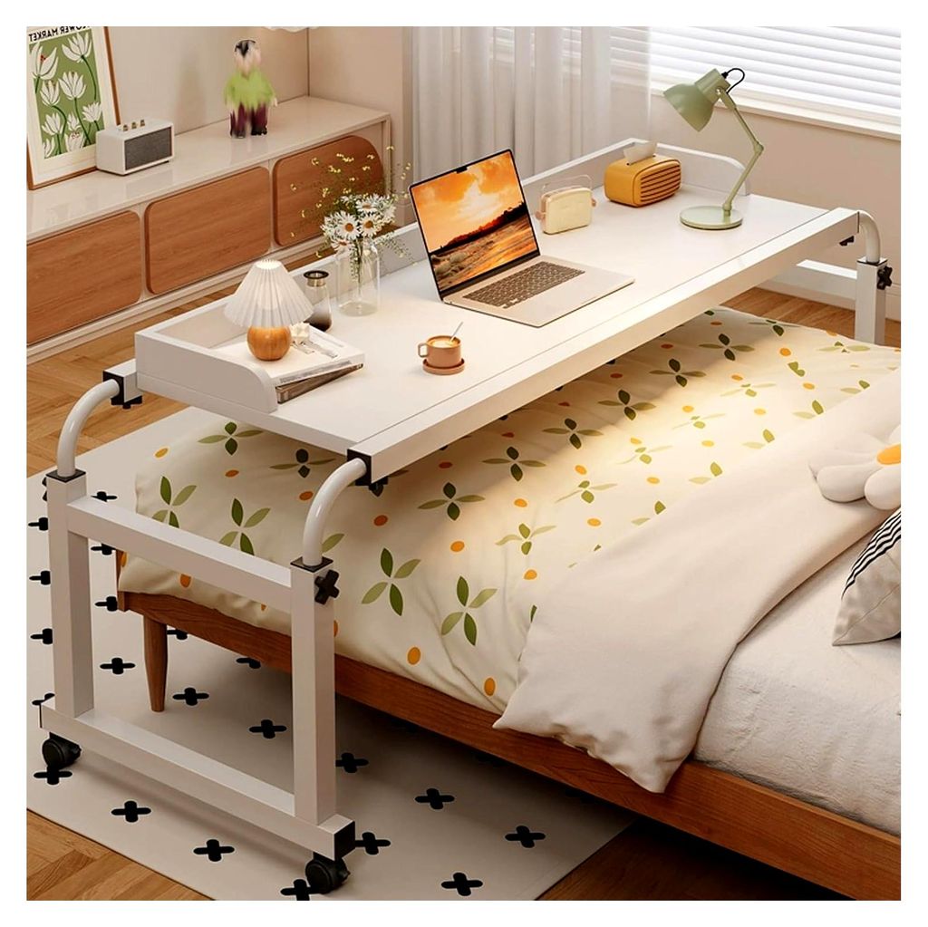 Verstellbarer Betttisch mit Rollen, dreiseitiger Schallwand, höhenverstellbarer Schreibtisch für Bett, Sofa und Stuhl – geeignet für Homeoffic...
