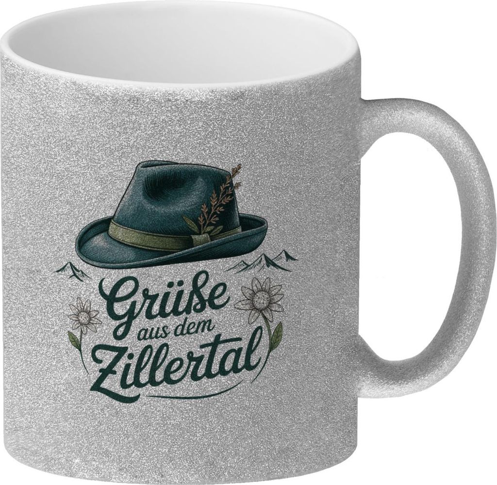 Alpenhut Grüße aus dem Zillertal Glitzer-Kaffeebecher