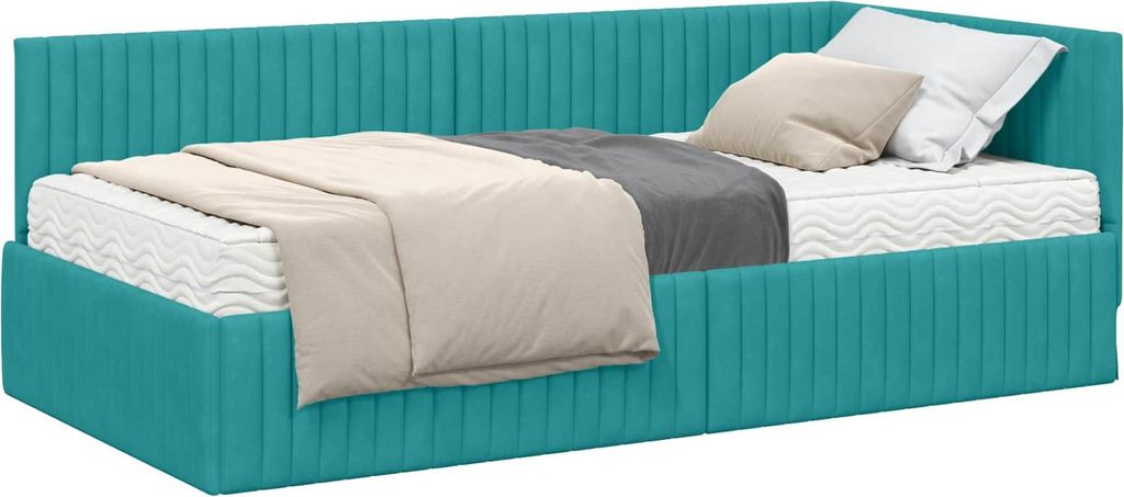 Eckbettgestell mit Matratze mit Kopfteil 2 pcs Türkis Samt