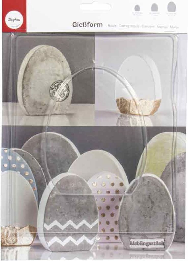 Eine Eierform, die 14 x 11 cm misst