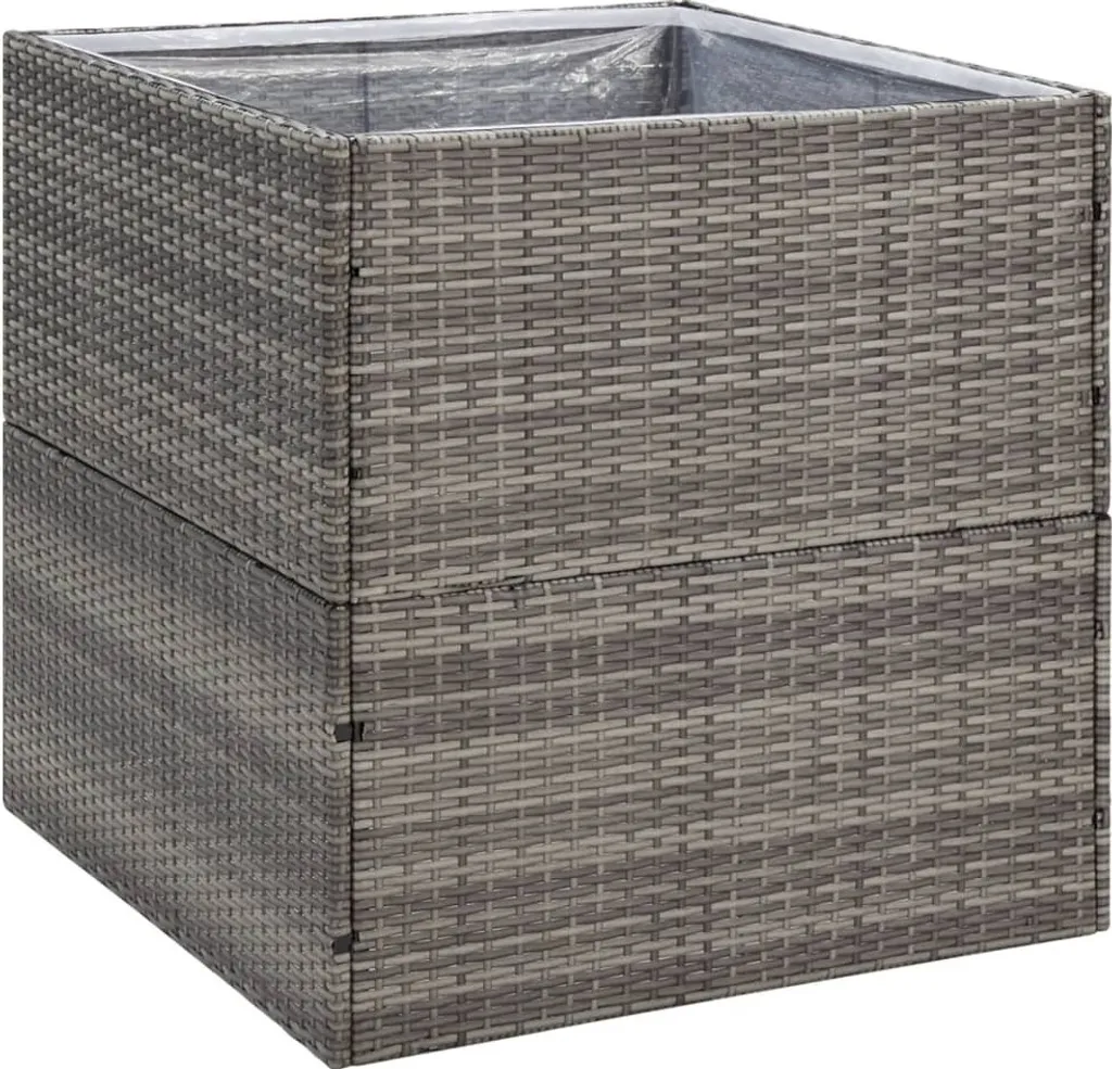 Pot de fleurs géant 80cm Gris Poly rotin avec structure en acier