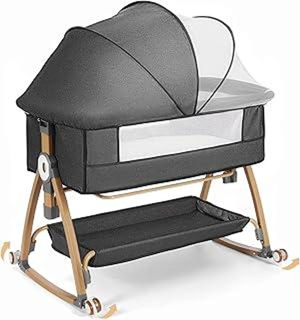 COMOMY 3-in-1 Babybett, Beistellbett Baby, Stubenwagen Baby mit Rollen inkl. Matratze & Moskitonetz, 6-Fach Höhenverstellbar