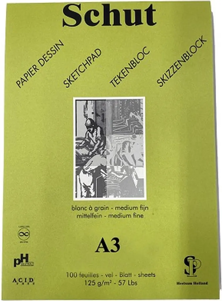 Papier dessin A3 qui ne transperce pas : Bloc Schut 100 feuilles 125g