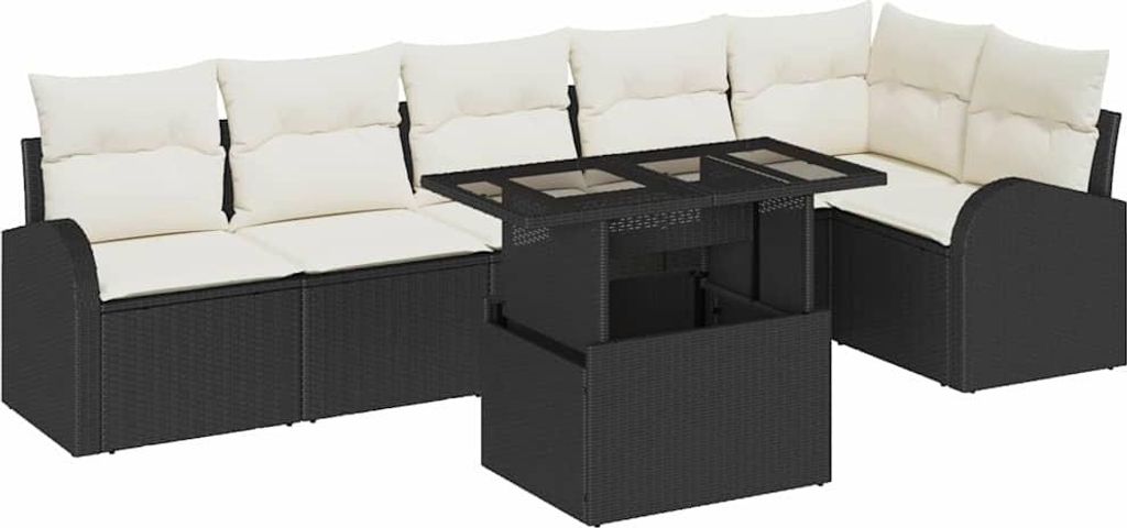 Gartensofa-set mit Kissen mit Kissen 7 pcs Schwarz Poly Rattan