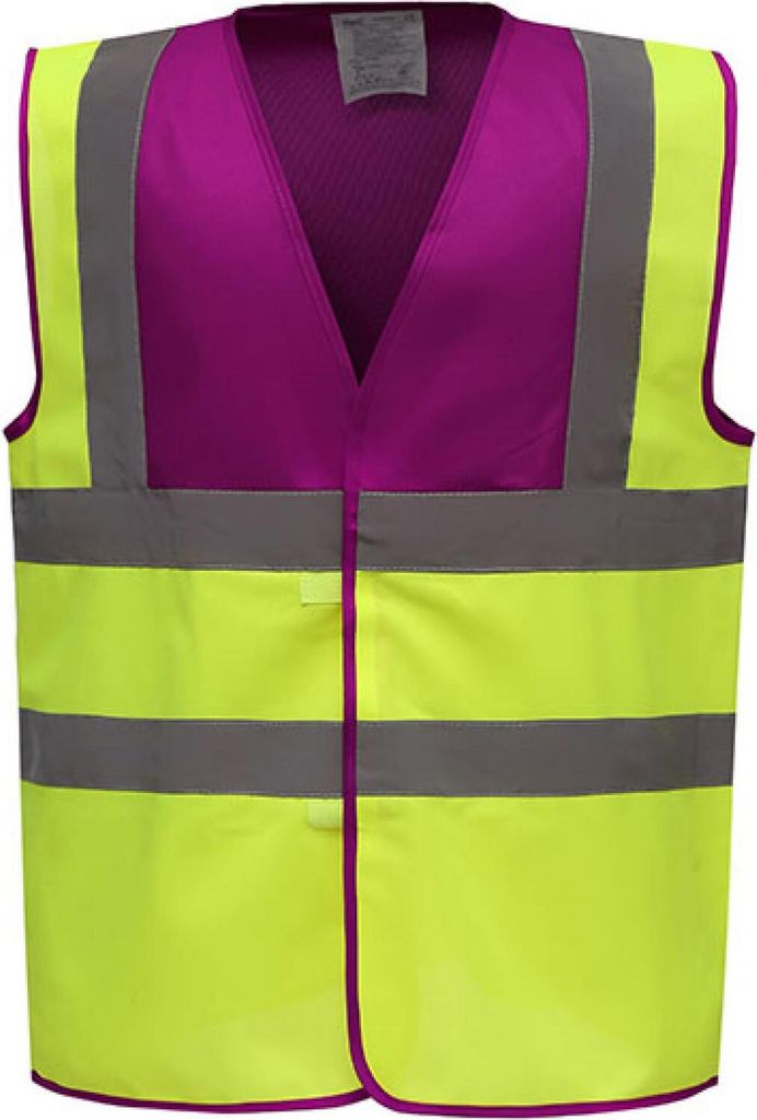 YOKO HVW100 | Sicherheitsweste High Visibility 2 Bands & Braces Waistcoat - Farbe: Raspberry Yoke/Hi-Vis Yellow - Größe: M