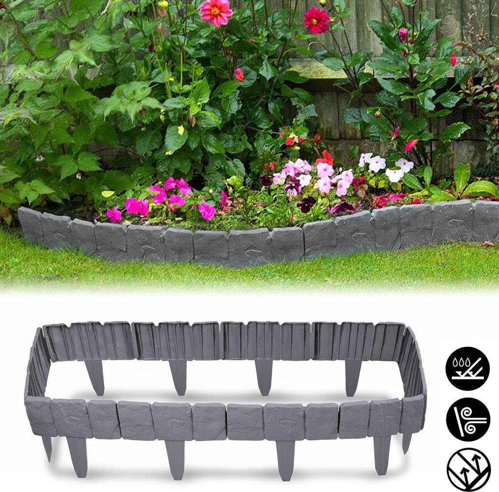 NAIZY Rasenkante Kunststoff 10m Steinoptik Garden Border aus Polypropylen, Mähkante Beetumrandung Palisade Garten dekorativ, 40 Stücke, Anthrazit