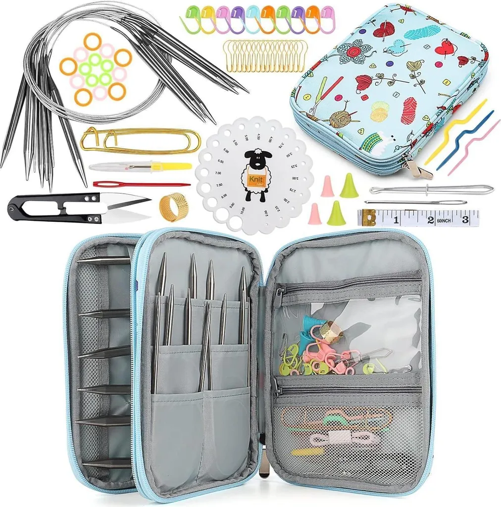 Aiguilles circulaires 80cm inox : set de 9 tailles avec sac de transport