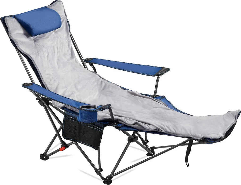 Chaise longue de camping ergonomique contre le mal de dos coloris bleu