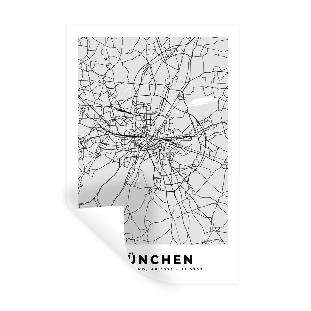 MuchoWow Wandtattoo Wandsticker Wandaufkleber Karte - München - Karte - Deutschland 80x120 cm Selbstklebend und Repositionierbar - Repositionier...