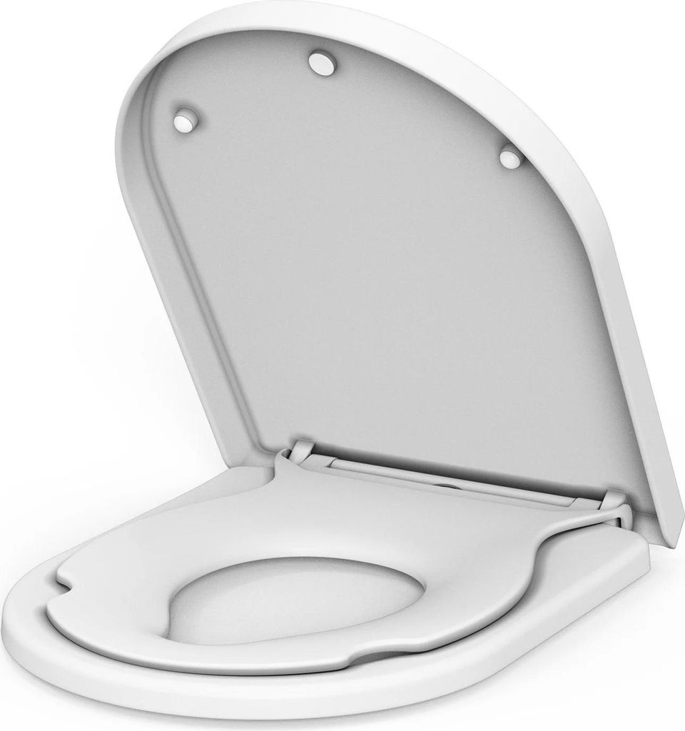 Familien WC-Sitz - D-Form Toilettensitz - Absenkautomatik (Softclose) - Integrierter Kindersitz - Schnellverschluss zur leichten Reinigung - Mit Si...