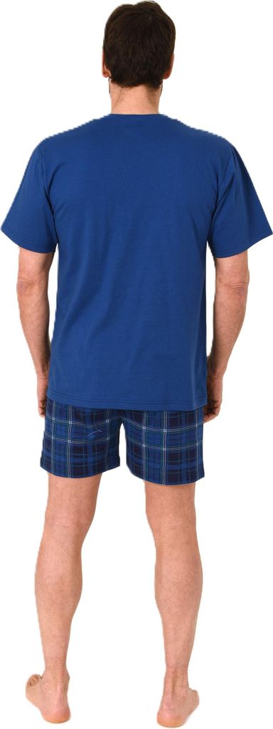 Normann Herren Schlafanzug kurzarm Shorty mit Jersey Pyjama Hose in karierter Optik ; dunkelblau , 56