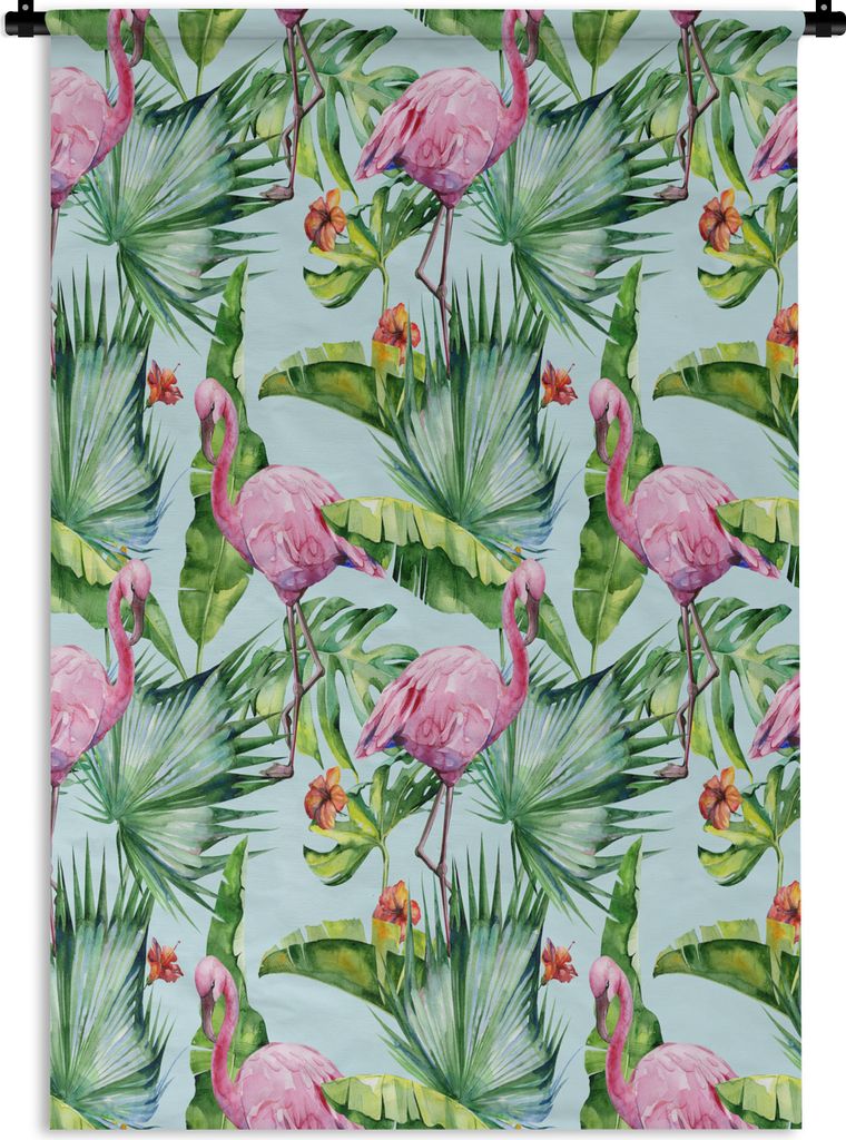 MuchoWow Wandteppich Wandbehang Blatt - Flamingo - Tropisch 60x90 cm Tapisserie Dekoration Wandtuch - Foto-Teppich - Abwaschbar