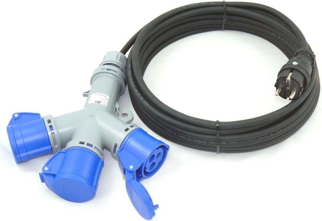 Camping Schuko Verlängerung CEE 3-Fach Kupplung 16A 3G1,5 / 3G2,5 5-50m, Querschnitt:3x1.5mm², Länge:30m